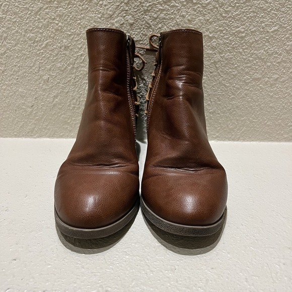 Bamboo Brown Booties Zipper Tie Back Ankle Boots Women's Size 9‎ Faux Leather - Picture 4 of 6